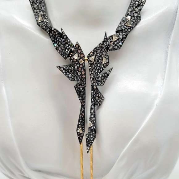 ALEXIS BITTAR Crystal Dark Edgy Shards Snake Chain Gold Gunmetal Lariat Necklace - Picture 4 of 15